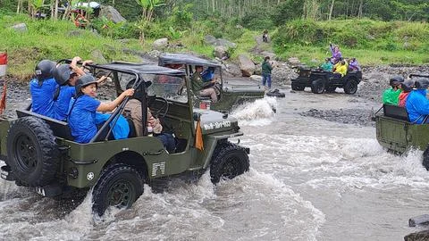 Merapi yogyakarta, central java, indonesia, 01 october 2022, local tourist, t Stock Photos