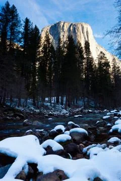 Merced river and half dome in yosemite Stock Photos