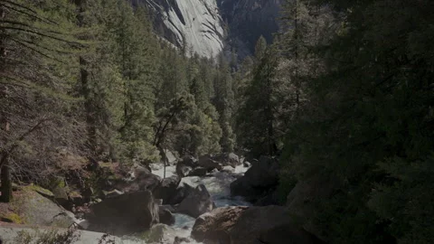 Merced River rapids and granite canyon Yosemite Vídeos de archivo 347986459
