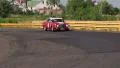 Mercedes 280 SE driving with lights turned on over suburb Red vintage luxury car HD Footage
