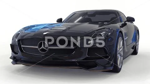 Mercedes-Benz SLS black. Three-dimensional raster illustration. Isolated car Stock Illustration