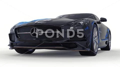 Mercedes-Benz SLS black. Three-dimensional raster illustration. Isolated car Stock Illustration