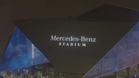 Mercedes Benz Stadium Slow Pull Back Night Drone Super Bowl Ready Stock Footage 101864595