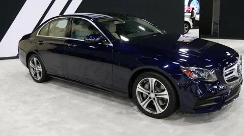 Mercedes E Class sedan on display during the Miami International Auto Show Stock Footage 68731345