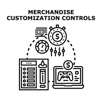 Merchandise customization controls and product personalization process Stock Illustration