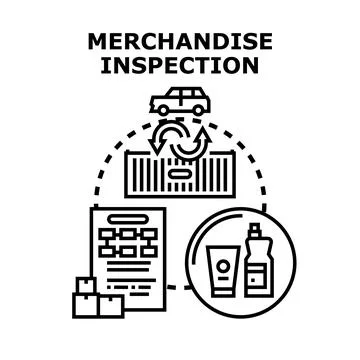Merchandise inspection process managing quality control checking products Illustrazione stock