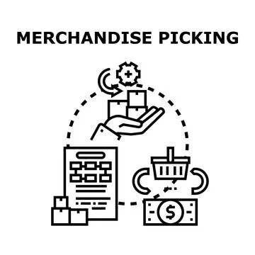 Merchandise picking process for order fulfillment concept 库存插图