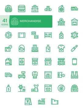 Merchandise Professional Vector Set with 41 Bold Line Detail Enhanced Retin.. Illustrazione stock