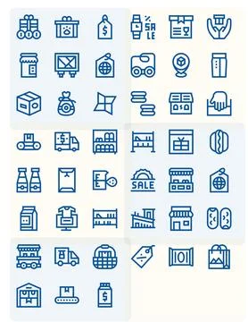 Merchandise Visual Pack containing 45 Bold Line Pixel Optimized Vector Icons Stock-Illustration