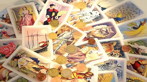 Merchant at the fair playing cards Video stock 33580644