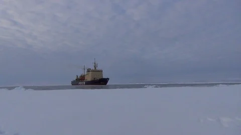 Merchant ship sailing on the Arctic Ocean, North Pole Stock Footage 104871814