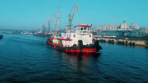 Merchant Ship Sailing On the River Stock Footage 159492624