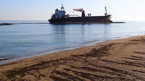 Merchant ship stranded Stock Footage 106696950