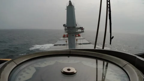 Merchant vessel going forward view from the bridge gyro compass Stock Footage 165422518