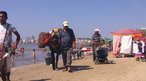 Merchants on the Durres beach Stock Footage 57337716