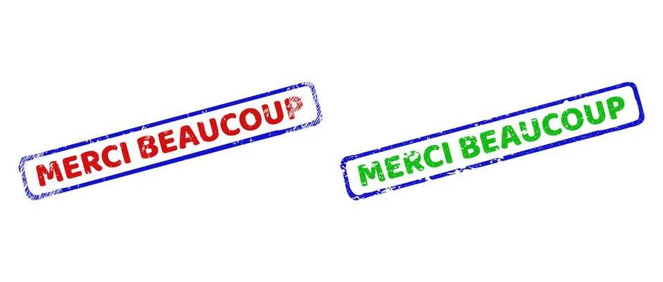 MERCI BEAUCOUP Bicolor Rough Rectangle Stamp Seals with Corroded Styles Stock Illustration
