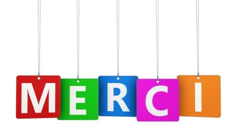 Merci Sign On Colorful Tags Stock Illustration