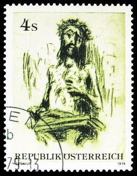 "Merciful Christ", dry-point etching by Hans Fronius, Modern Art serie, cir.. Stock Photos