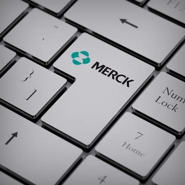 Merck logo notebook keycap 3d illustration stock market editorial Stock Photos