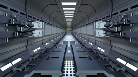 Mercury on backdrop, Camera flies out of tunnel and flying in space station door Stock Footage 85050812