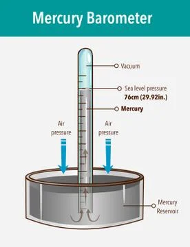 Mercury barometer vector illustration. Labeled atmospheric pressure tool. Illustrazione stock