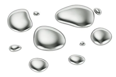 Mercury drops or metallic drops, 3D rendering Stock Illustration