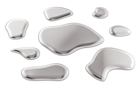 Mercury drops or metallic drops, 3D rendering Stock Illustration