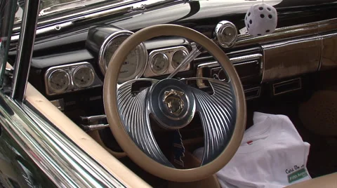 Mercury Eight steering wheel close up zooms Stock Footage 56787625