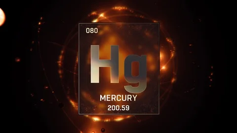 Mercury as Element 80 of the Periodic Table 3D illustration on orange background Stock-Footage 119608955