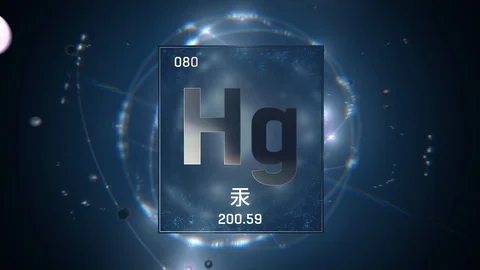 Mercury as Element 80 of the Periodic Table 3D illustration on blue background 스톡 동영상 126454093