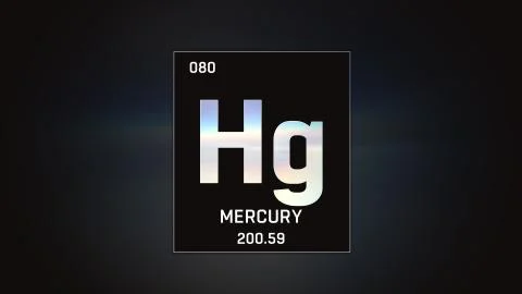 Mercury as Element 80 of the Periodic Table 3D illustration on grey background Stock Illustration