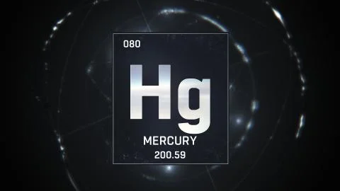 Mercury as Element 80 of the Periodic Table 3D illustration on silver background Stock Illustration