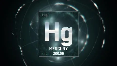 Mercury as Element 80 of the Periodic Table 3D illustration on green background イラスト素材