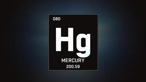 Mercury as Element 80 of the Periodic Table 3D illustration on grey background Stock Illustration