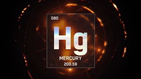 Mercury as Element 80 of the Periodic Table 3D illustration on orange background Stock Illustration