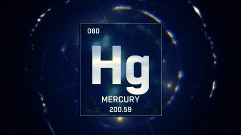 Mercury as Element 80 of the Periodic Table 3D illustration on blue background Stock Illustration