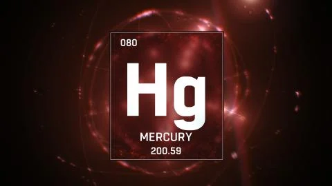 Mercury as Element 80 of the Periodic Table 3D illustration on red background Stock Illustration