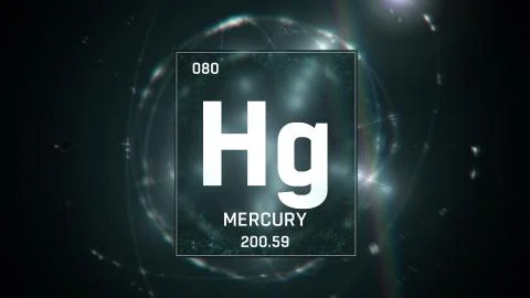 Mercury as Element 80 of the Periodic Table 3D illustration on green background Stock Illustration