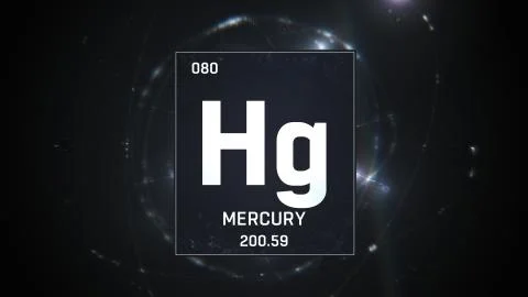Mercury as Element 80 of the Periodic Table 3D illustration on silver background Stock Illustration