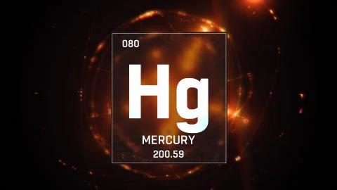 Mercury as Element 80 of the Periodic Table 3D illustration on orange background Stock Illustration