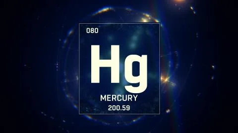 Mercury as Element 80 of the Periodic Table 3D illustration on blue background Stock Illustration