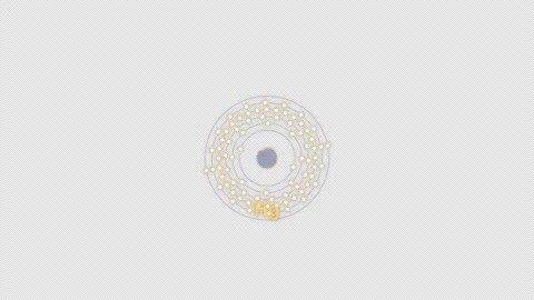 Mercury Hg Bohr Atom Model Clean No Text Animation Video Overlay Alpha 4K Stockbeeldmateriaal 339367102