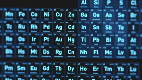 Mercury Hg periodic table element glowing blue. Futuristic scientific interface. Vídeos de archivo 330542102