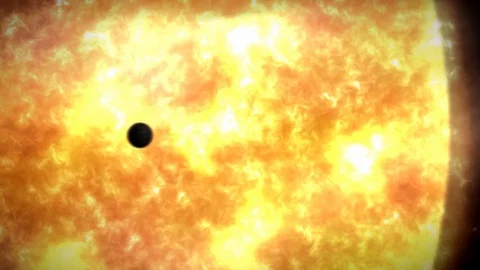 Mercury passing in front of the sun surface. Illustration of a small Stock Footage 121672247