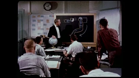 Mercury Program original seven astronauts in classroom training Stock Footage 263292323