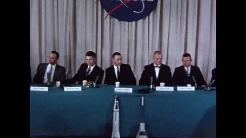 Mercury Program original seven astronauts at press conference Stock Footage 263292362