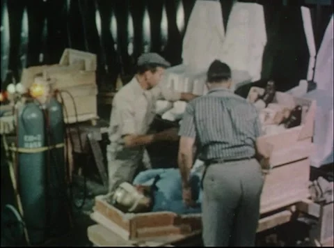 Mercury Project astronaut being fitted for a custom-made couch Stock Footage 297465236