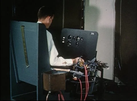 Mercury Project astronaut training in the capsule flight performance simulator Stock Footage 297465229