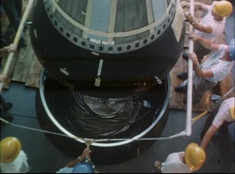 Mercury Project Big Joe capsule mated to Atlas booster for testing Stock Footage 297465313