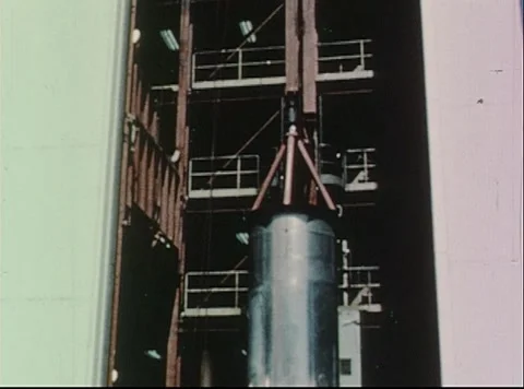 Mercury Project completed airframe in static test tower for testing Video stock 297464756